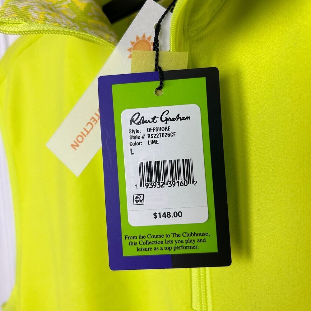 NEW Robert Graham Clubhouse Vest Men L Lime Yellow Offshore 1/4 Zip Golf UV - Picture 2 of 8